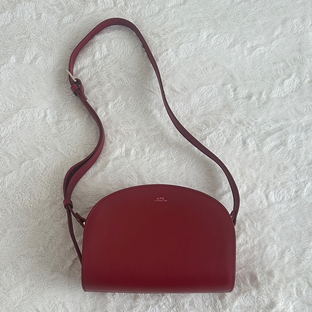 A.P.C. Demi Lune Red Leather Crossbody Bag
